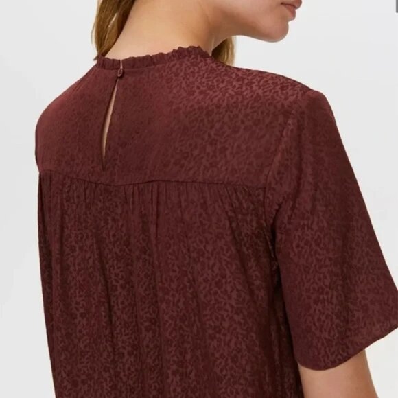 Aritzia Little Moon Campari Ruffle Dress Truffle Maroon Burgundy Size Small - Picture 3 of 10